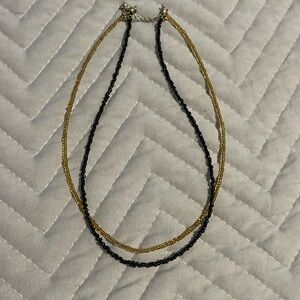Double layer black and gold beaded necklace